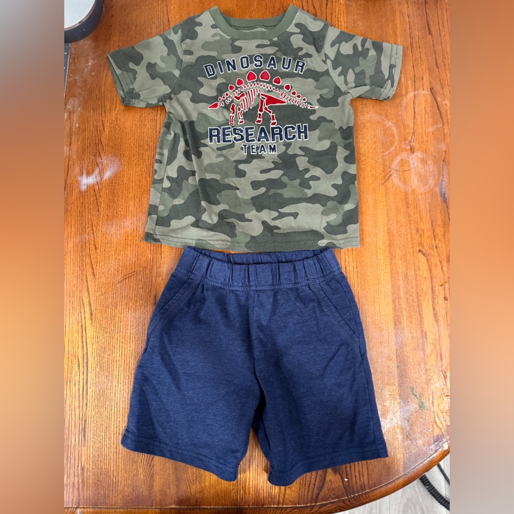 3 for $10! Blue shorts with Dino camo shirt